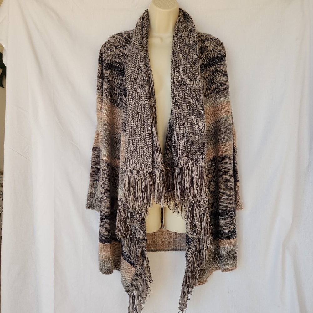 Knox Rose Western Fringed Patchwork Waterfall Cardigan Small